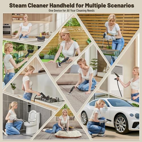 Gautye Steam Cleaner, 3-Level Adjustable Handle, 15 Second Heating, 1.69 Quart Tank, Portable Steamer for Cleaning with 11 Attachments, Steam Cleaner for Home