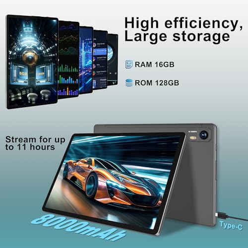 Image of Androind 14 Tablet, 10.1 Inch Tablet, 16GB RAM 128GB ROM 1TB Expand, 8000mAh Battery, 10.1 Inch Octa-Core with 13MP+8MP Camera /Bluetooth /GPS /WiFi /HD Display, Dark Grey.