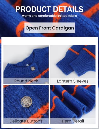 Image of QIBABU Womens Striped Cardigan Sweaters Casual Open Front Long Sleeve Button Down Knit Outwear