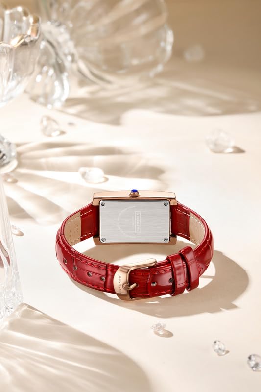 Image of Giordano Analog Quartz Watch for Women with Rectangular Dial, Crystal Studded Bezel, Roman Indices and Sparkling Dial, Leather & Stainless Steel Strap - GZ-60119