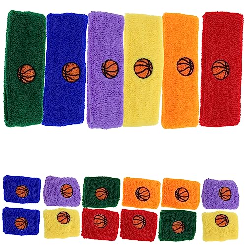 BESPORTBLE 6 Sets Sports Wristbands and Headbands for Breathable Sweat Absorbing Wrist Sweatbands with Soft Lint Material Elastic Comfort for Boys and Running Basketball Volleyball and