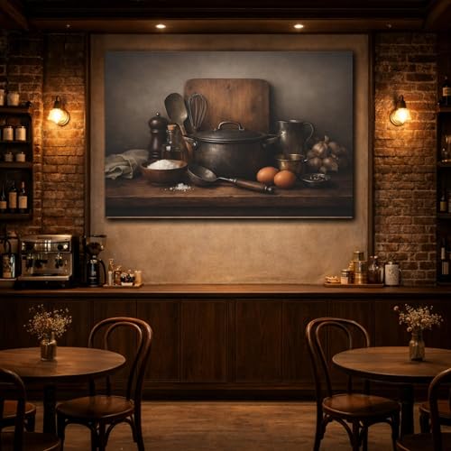 Toile canvas vintage kitchenware marron grand format cadre horizontal 90x60 - 4
