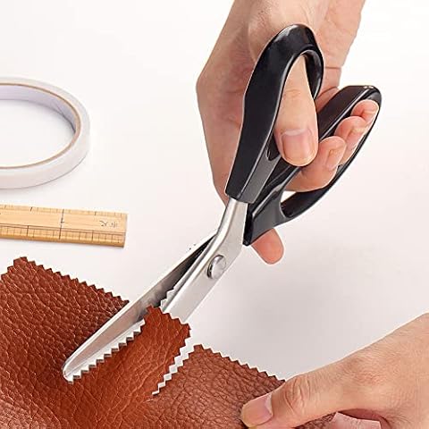 Hollylife Pinking Scissors 9.2" Professional Dressmaking Scissors for Fabri Crafts Zig Zag Scissors Sewing Cut Scissors Stainless Steel for Leather, Cotton, Paper, Sissors Serated Fabric -Black Cover