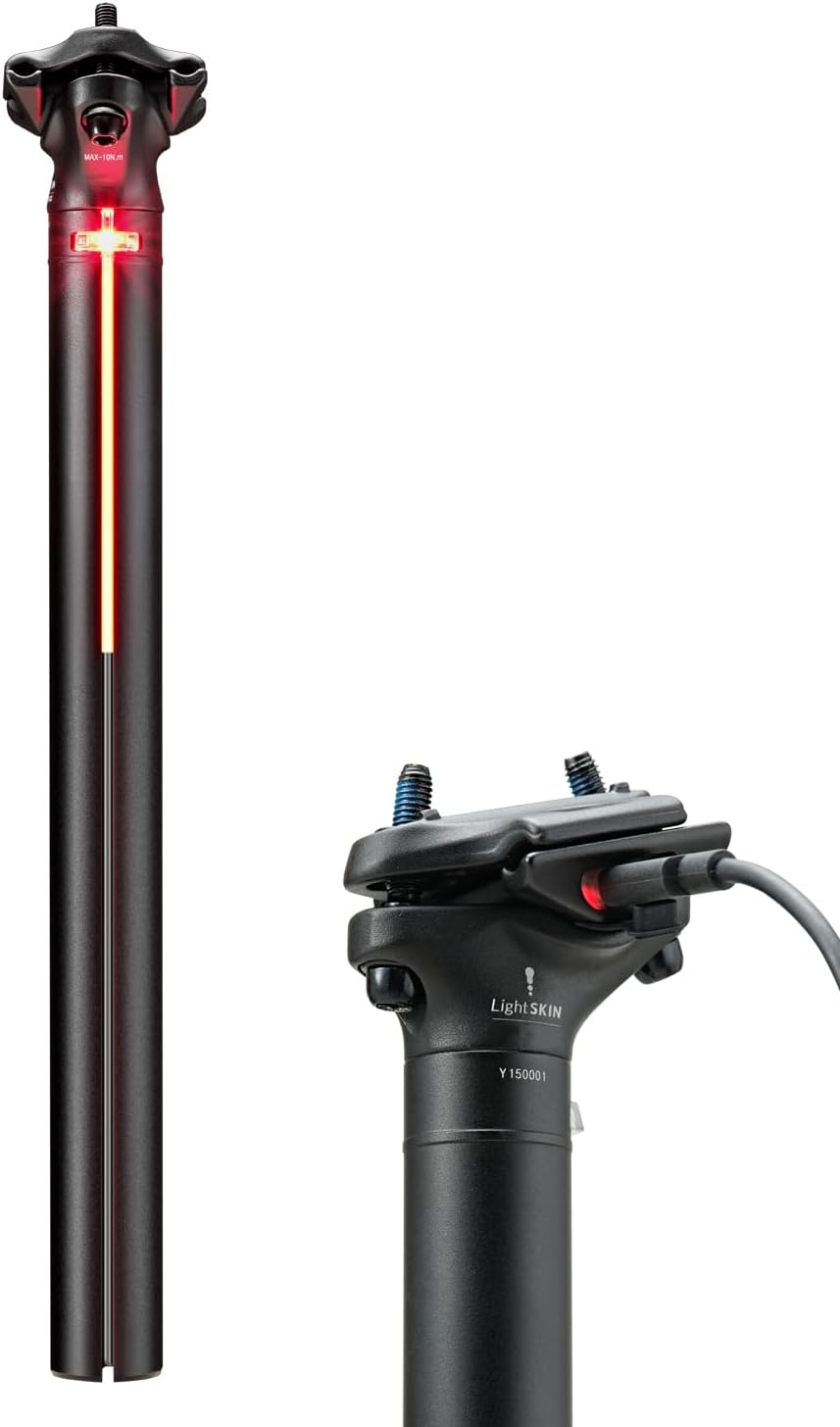 LightSKIN SFB Integrated Bike Seatpost Tail Light - 2000mAh Rear Bicycle Light, Smart Brake Sensing, IPX6 Waterproof, Ultra-Bright Red COB LED, 160H Long Runtime, USB-C Cable Included