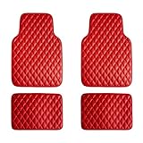 FH Group Luxury Universal Liners Full Set Red PU Leather Diamond Design Floor Mats - Universal Fit Heavy Duty Non-Slip Floor Mats for Most Sedan, SUV, Truck