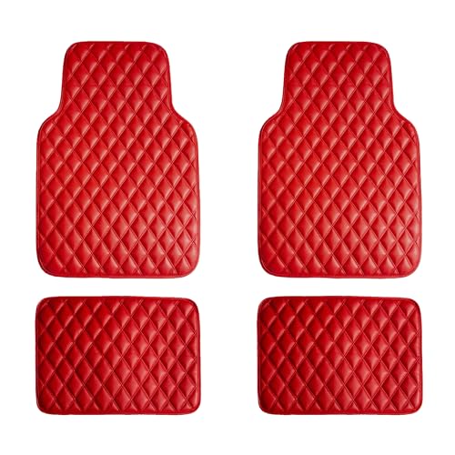 FH Group Luxury Universal Liners Full Set Red PU Leather Diamond Design Floor Mats - Universal Fit Heavy Duty Non-Slip Floor Mats for Most Sedan, SUV, Truck