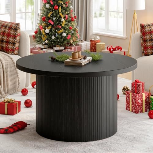 ONBRILL 31.5' Round Coffee Table, Tambour Design Coffee Tables for Living Room, Mid Century Modern...