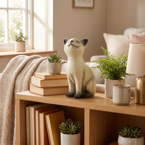 Speckled Resin Cat Figurine, Glossy Sitting Cat Statue, Cream and Black Decorative Cat Sculpture for Bookshelf, Desk, Shelf, Tabletop, Living Room, Office, Bedroom Decor, Gift for Cat Lovers (Cat) - Image 5