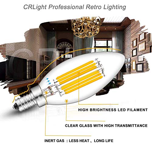 Crlight E12C35/6W27-6D 700Lm 6W Dimmable Led Candelabra Bulb 65W Incandescent Equivalent 2700K Warm White, Led Chandelier Light Bulbs thumb #3