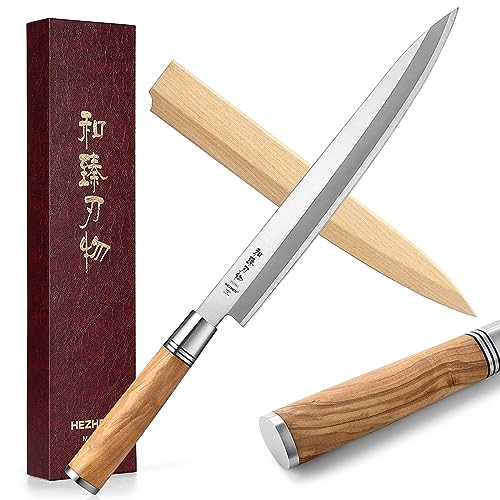 Hezhen- 27cm Cuchillo Sashimi, Cuchillo Yanagiba De Acero Forjado De Estilo Japonés,Cuchillo Sushi Cuchillo Filetear Salmón,Mango De Olivo Funda De Cuchillo De Madera Hezhen- 27cm Cuchillo Sashimi, Cuchillo Yanagiba De Acero Forjado De Estilo Japonés,Cuchillo Sushi Cuchillo Filetear Salmón,Mango De Olivo Funda De Cuchillo De Madera