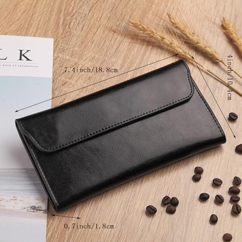 Image of Retro Leather Envelope Women's Phone Card Holder Wallet, Thin Large Capacity Multifunctiona Leather Wallet, Clutch Wallet for Mother's Day Thanksgiving Fashion Gift