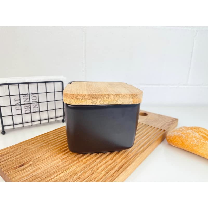 D,casa Salero Cocina Ceramica con Tapa Madera para Cocina Factory - Negro - 700 ml