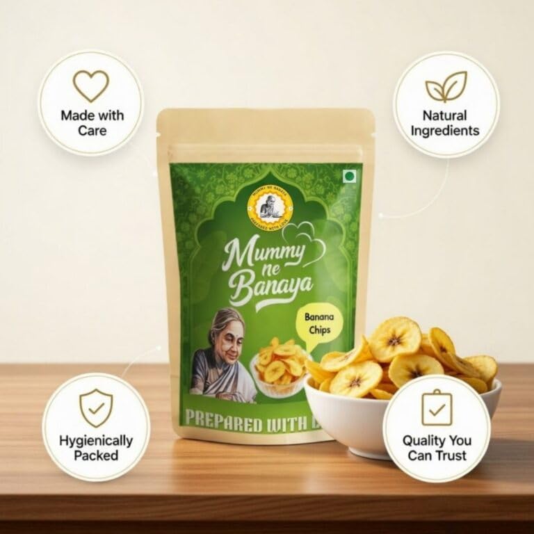 Mummy Ne Banaya Traditional Round Shape Banana Chips 200g Kerala Snack | Crispy Kerala Banana Chips Premium Homemade Snack | Healthy Snacks | No Added Preservatives | Healthy Crispy Fruit Chips | Freshly Packed (Pack of 6) 2