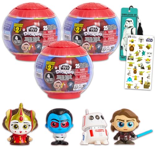 Star Wars Doorables - Juego de 3 mini figuras en estuche de Star Wars Doorables, bolsas ciegas con calcomanías, más | Juego de mini figuras misteriosas de Star Wars