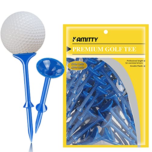 Kamitty Golf Tees Kunststoff, unzerbrechliche Golf-Tees, 8,9 cm, 50 Stück, mit großen Bechern und 8 Zinken (blauer Stop, 50 Stück) Cover