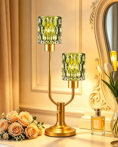 Lightdot Mid Century Modern Table Lamp Dimmable Vintage Green Glass Lamp