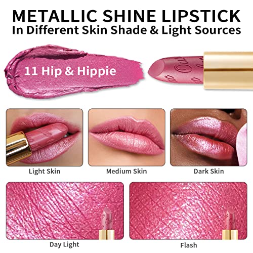 Oulac Metallic Pink Lipstick For Women Moisturizing Creamy Formula, Long Lasting High Impact Lipcolor Vegan & Cruelty-Free, Full-Coverage Lip Makeup 4.3 G/0.15 Oz (Hip & Hippie(11)) #TOP2