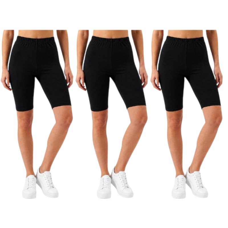 Image of Women's Cotton Lycra Cycling Shorts | 95% Cotton 5% Spandex | Stretchable Knee Length Tights for Gym, Yoga & Sports
