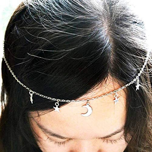 Miniatura 2 de Yalice Cadena de cabeza de estrella bohemia, luna creciente, cadenas de cabello con borlas, vintage, festivales, graduación, joyería para el