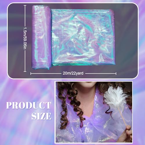 Ganeen Iridescent Fabric Organza Fabric Sheer 59 Inches Wide Rainbow Laser Gradient Lace Holographic Gauze for DIY Dress Curtain Costume Background Wedding Party Home Decor (Light Purple,22 Yard)