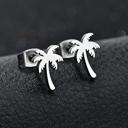 RUIZHEN Stainless Steel Tiny Beach Palm Tree Stud Earrings Summer Vacation Jewelry3