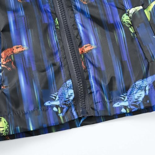 Toddler Boys Girls Dinosaur Print Zip Jacket Hooded Trench Lightweight Kids Coats Windbreaker (Dark Blue, 5-6 Years)4