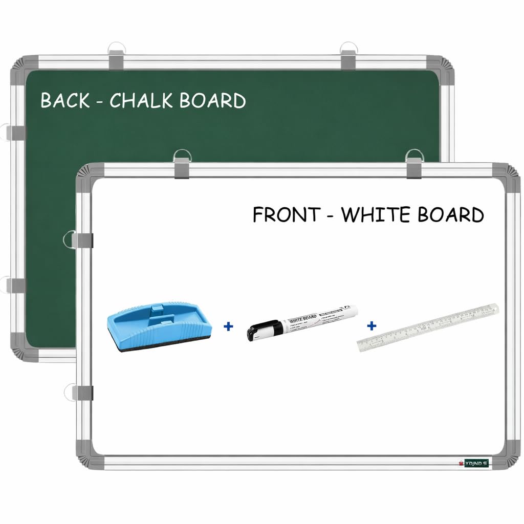 - YAJNAS Aluminium White Board 3 Feet X4 Feet Non Magnetic Double Sided | Front Side Whiteboard and Back Side Chalk Board, 1 Duster, 1 Markers & 1 Scale for School & Office - Pack of 4 Items