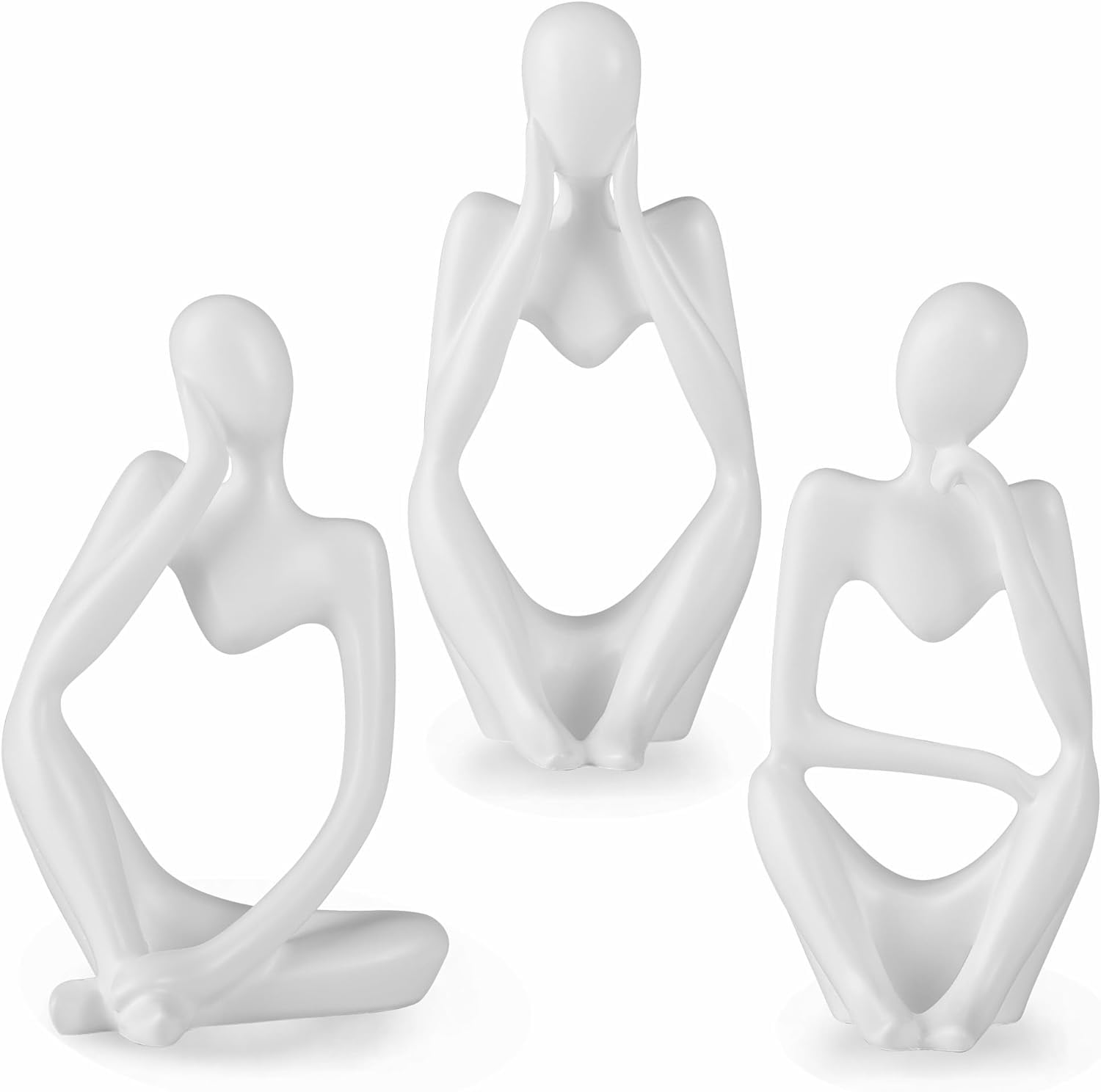 RUQIWEMI Decor Thinker Statue Abstract Art Sculpture, 3PCS Modern Decor, Left Thinking Right Thinking and Focus for Living Room, Bedroom, Office, Garden, Bookshelf Decor (White)