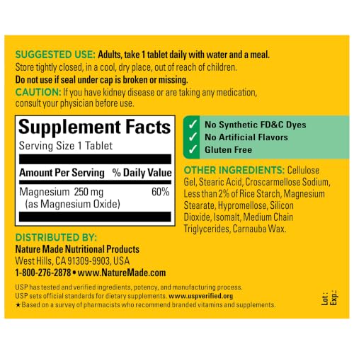 Nature Made Magnesium Oxide 250 mg for Muscle Relaxation, 200 Tablets - image 7