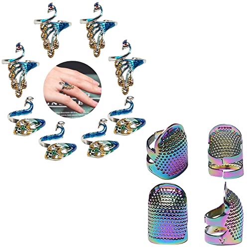 GYGYL 8 Pcs Adjustable Knitting Loop Crochet Loop Ring with 4 Pcs Sewing Thimble