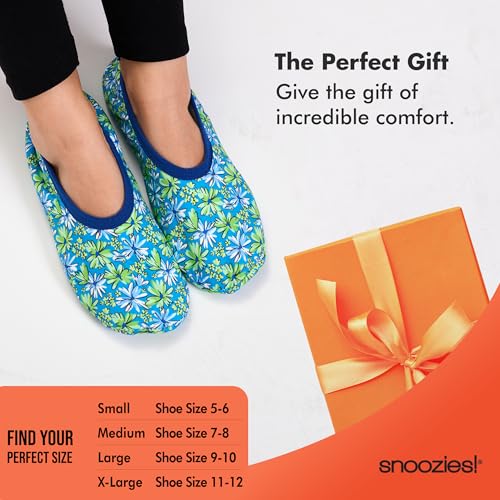 Image of Snoozies Garden Flowers Skinnies slipper socks for Women Non-Slip Lightweight Soft Sherpa Lining Foldable Travel