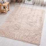 PAGISOFE Beige Fluffy Shag Area Rugs for Bedroom 5x7, Soft Fuzzy Shaggy Rugs for Living Room Carpet Nursery Floor Girls Dorm Room Rug