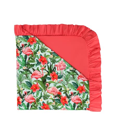 Image of Premium Baby Blankets, Soft Viscose from Bamboo Blanket for Girls, Nursery Crib Bedding Quilt for Newborn and Toddler, Ruffle Blanket Cooling for Hot Sleepers, 50''x50'' Flamingo