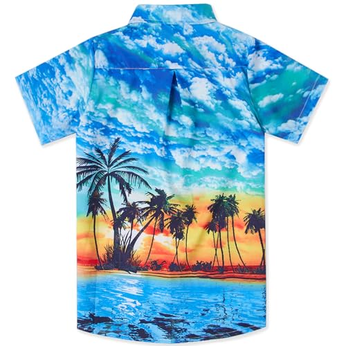 Image of uideazone Boys Hawaiian Shirts Novelty Printed Funky Short Sleeve Button Down Shirt Kids Aloha Luau Shirt 7-14T