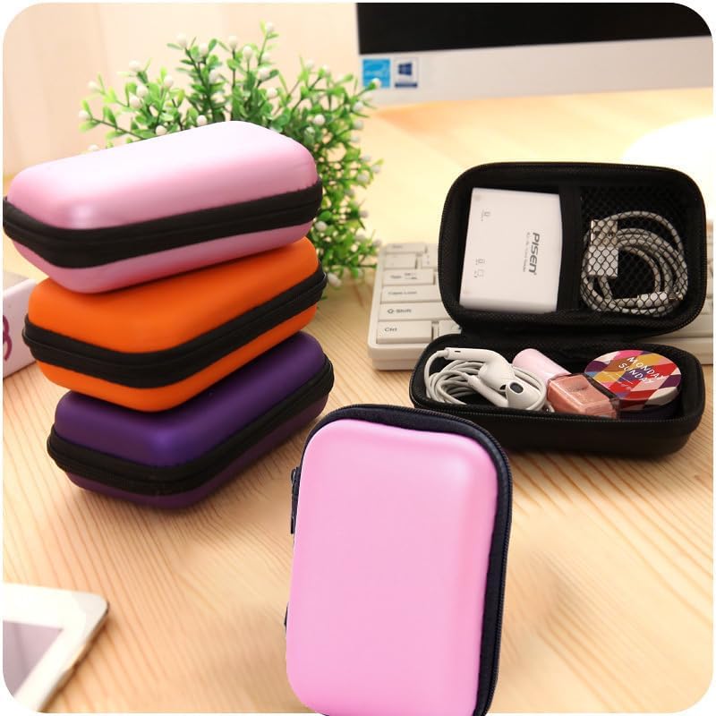 Zero Wallet with Zipper, Rectangular Data Cable, Earphone Bag, Key Packaging, Coin Pouch, Change Storage Bag,Pink