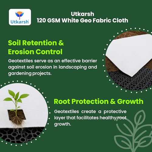 Image of Utkarsh 120 GSM Geo Textile Cloth /Geotextile Non-Woven Fabric Cloth for Sub-Surface Drain /Terrace Garden | White, 7.33 ft X 6.82 ft (50 Sq.ft)