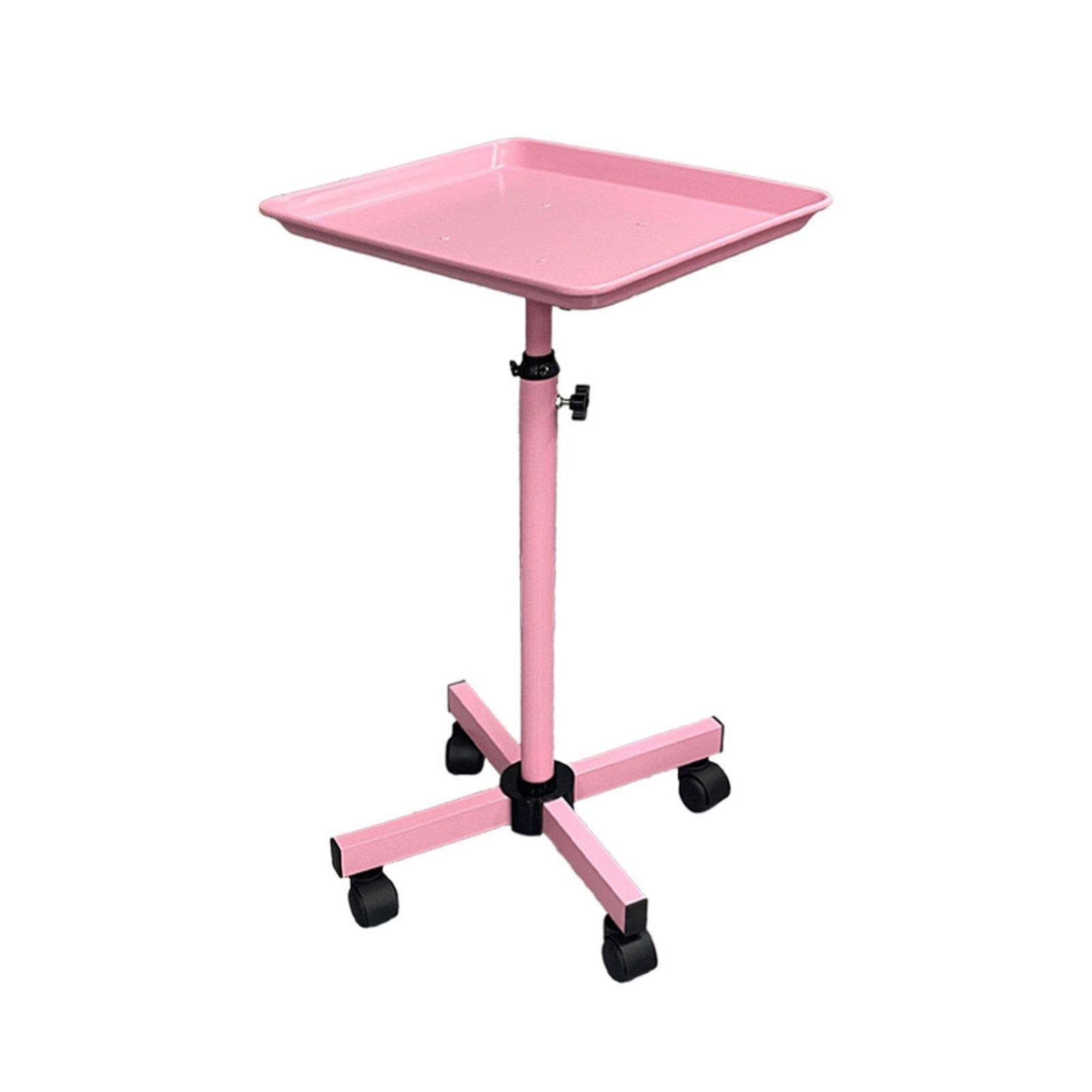 Height Adjustable Salon Tray Swivel Casters Mobile Beauty Trolley Tray Stable Base for Beauticians, Barbershop Pink-image-25