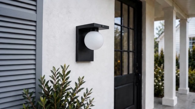 Image of Black Exterior Light Fixture, Dusk to Dawn LED Outdoor Wall Light, 12W Integrated LED Modern Farmhouse Sconce with Frosted Glass Globe Shade, Waterproof Porch Light for Front Door, Garage, Patio