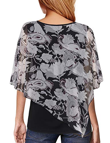 Lotusmile Flattering Blouses For Women Floral Printed Bohemian Chiffon Blouse Caftan Poncho Tunic Cover Up Holiday Casual Shirt Work Plus Size Poncho Summer Dressy Tops For Party Evening #TOP1