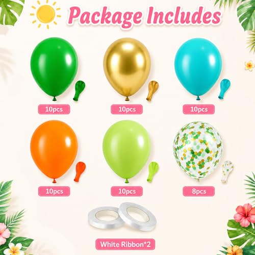 Image of Dinosaur Balloons, 60 Pcs 12 Inch Dark Green Teal Blue Orange Fruit Green Confetti Balloons for Boys Birthday Jungle Party Decorations