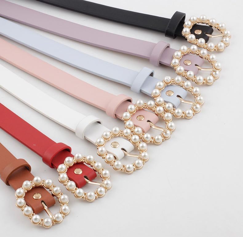 COTIM COYIN Pearl Buckle Skinny Leather Belt for Women, Adjustable Pin Buckle Belt, Fashion Belt with Pearl Buckle4