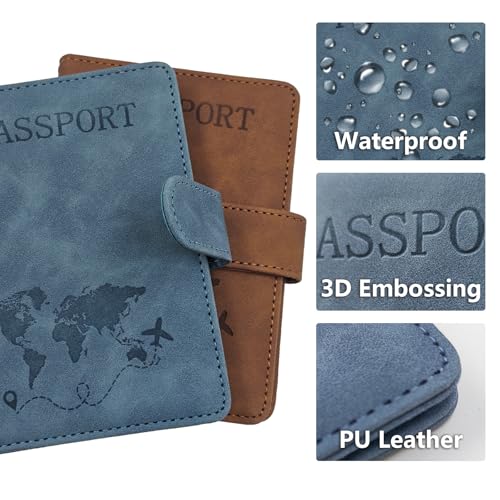 2 Pack RFID Blocking Passport Holder for Travel Essentials Premium Passport Wallet Cover for Women,Men,Passport Holder for Travel2