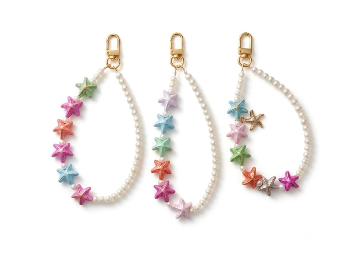 Starfish Pearl Bead Phone Charm Wrist Strap, Multicolour, Gold Clasp, Nautical Ocean Theme (pack of 3)-image-21