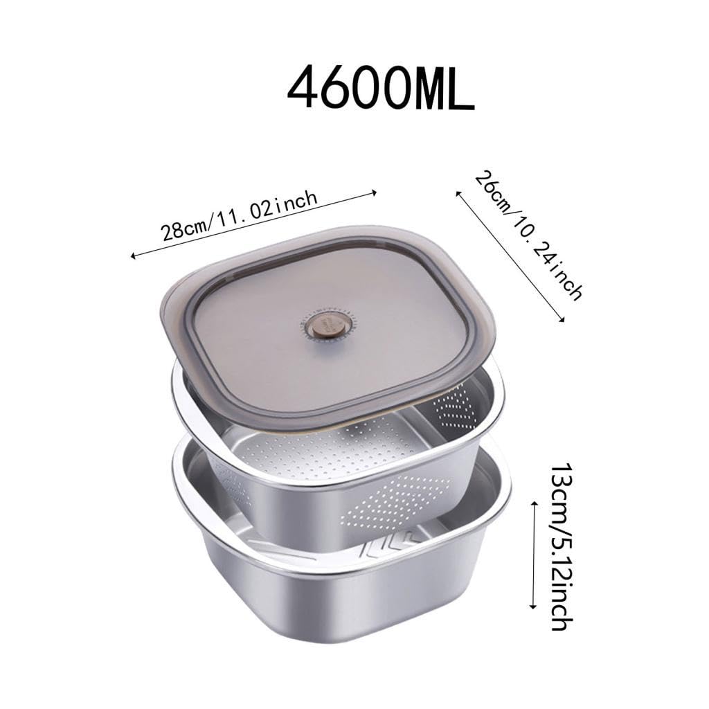 Edelstahl Sieb Schüssel System Pasta Mischschüssel Reissieb Aufbewahrungsbehälter mit Deckel für Lebensmittel Haushalt, 4600 Ml