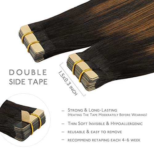 Wennalife Tape in Hair & Extensions: 20pcs 20 Inch 50g Natural Black Mixed Chestnut Brown Remy Human Hair Tape Extensions - Image 3
