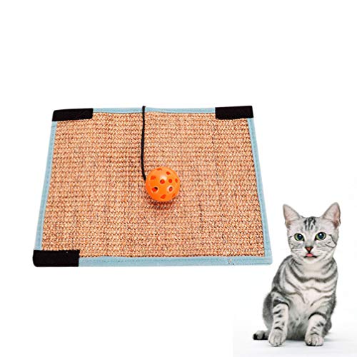 STOBOK Tapete arranhador de gato com bola de sino, garra de gato, tapete de sisal pequeno, tapete de