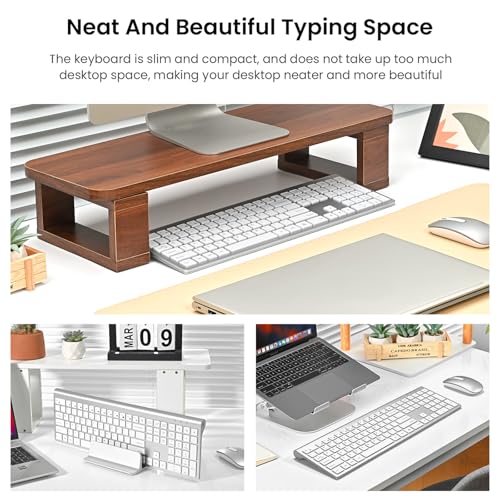 Image of Rechargeable Wireless Keyboard and Mouse Combo, Full Size Silent Ergonomic Scissor Switch Keyboard and Optical Mouse Set, 2.4G Lag-Free Cordless Keyboard Mice for Computer,Mac,Laptop,PC,Windows-Silver