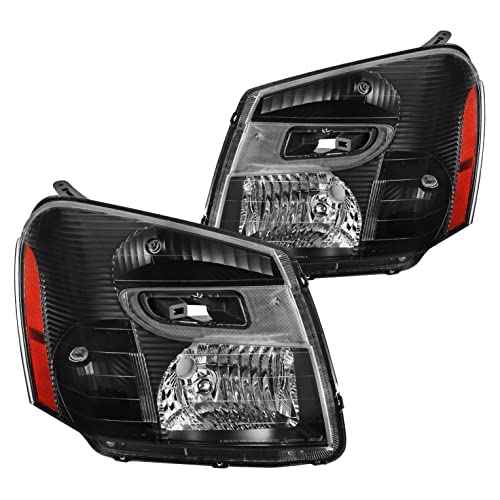 A&P Headlight Lamp Assembly Set Left Right for 2005-2009 Chevy Equinox, Black Housing, Amber Corner