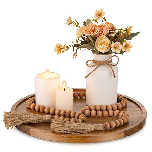 Plateau De Service En Bois D'acacia Rond Pour Noix Et Uits Avec 5 Compartiments Divisés