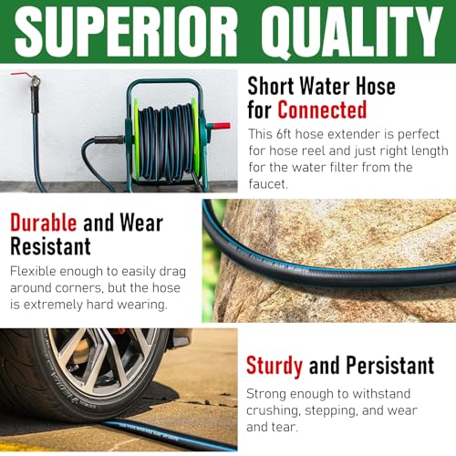Image of Heavy Duty Garden Hose 6ft, NON-EXPANDABLE Flexible Water Hose, Kink Resistant Lightweight Hybrid Hose, Leakproof Hose Male to Female Fittings